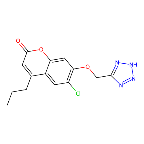 6-chloro-4-propyl-7-(1H-tetrazol-5-ylmethoxy)-2H-chromen-2-one structure