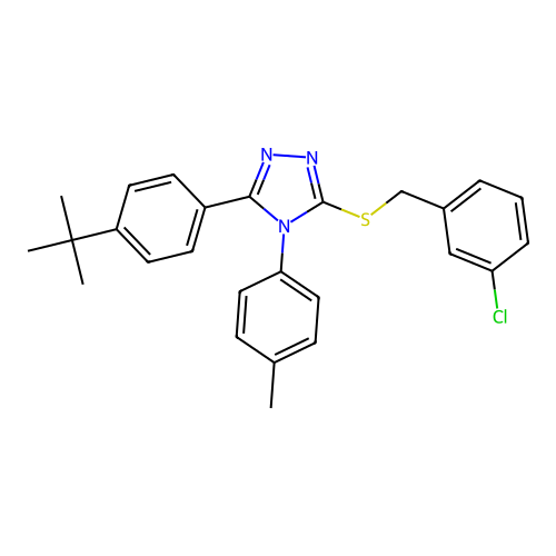 3-(4-(tert-butyl)phenyl)-5-((3-chlorobenzyl)thio)-4-(p-tolyl)-4H-1,2,4-triazole structure