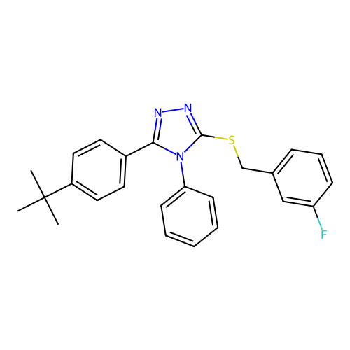 3-(4-tert-butylphenyl)-5-[(3-fluorobenzyl)sulfanyl]-4-phenyl-4H-1,2,4-triazole structure