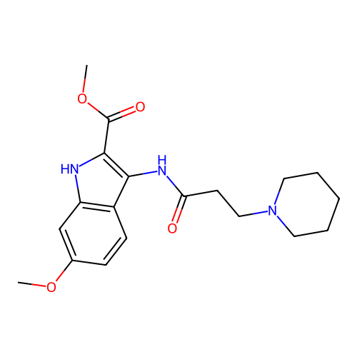 methyl 6-methoxy-3-(3-piperidin-1-ylpropanoylamino)-1H-indole-2-carboxylate structure
