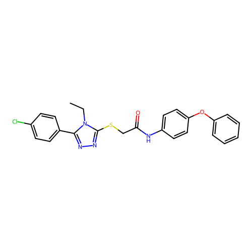 2-[[5-(4-chlorophenyl)-4-ethyl-1,2,4-triazol-3-yl]sulfanyl]-N-(4-phenoxyphenyl)acetamide structure