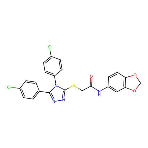 N-(1,3-benzodioxol-5-yl)-2-[[4,5-bis(4-chlorophenyl)-1,2,4-triazol-3-yl]sulfanyl]acetamide structure