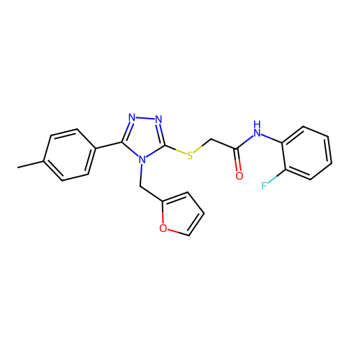 N-(2-fluorophenyl)-2-{[4-(furan-2-ylmethyl)-5-(4-methylphenyl)-4H-1,2,4-triazol-3-yl]sulfanyl}acetamide structure