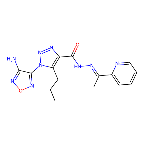 (E)-1-(4-amino-1,2,5-oxadiazol-3-yl)-5-propyl-N'-(1-(pyridin-2-yl)ethylidene)-1H-1,2,3-triazole-4-carbohydrazide structure