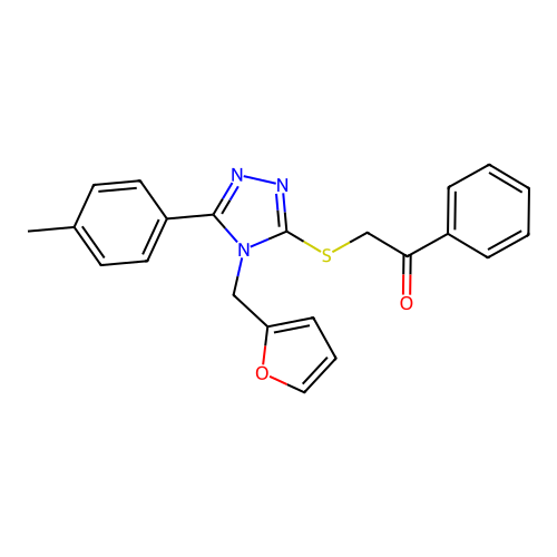 2-((4-(furan-2-ylmethyl)-5-(p-tolyl)-4H-1,2,4-triazol-3-yl)thio)-1-phenylethanone structure