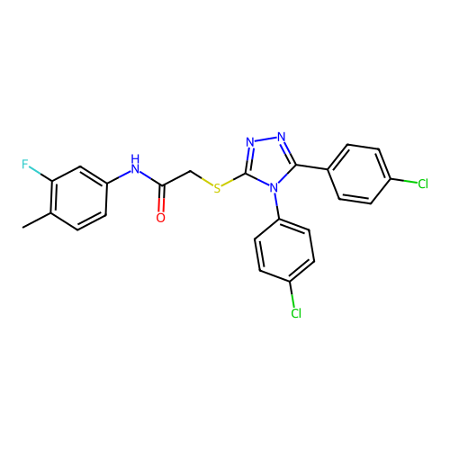 2-{[4,5-bis(4-chlorophenyl)-4H-1,2,4-triazol-3-yl]sulfanyl}-N-(3-fluoro-4-methylphenyl)acetamide structure