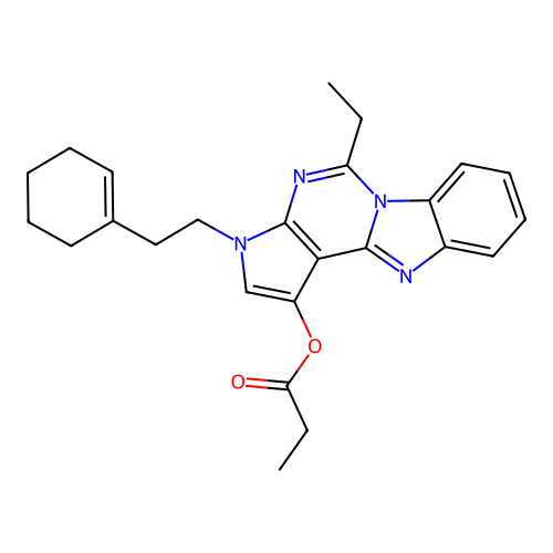 3-(2-(cyclohex-1-en-1-yl)ethyl)-5-ethyl-3H-benzo[4,5]imidazo[1,2-c]pyrrolo[3,2-e]pyrimidin-1-yl propionate structure