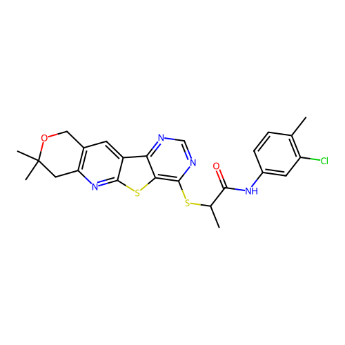 N-(3-chloro-4-methylphenyl)-2-[(8,8-dimethyl-7,10-dihydro-8H-pyrano[3'',4'':5',6']pyrido[3',2':4,5]thieno[3,2-d]pyrimidin-4-yl)sulfanyl]propanamide structure