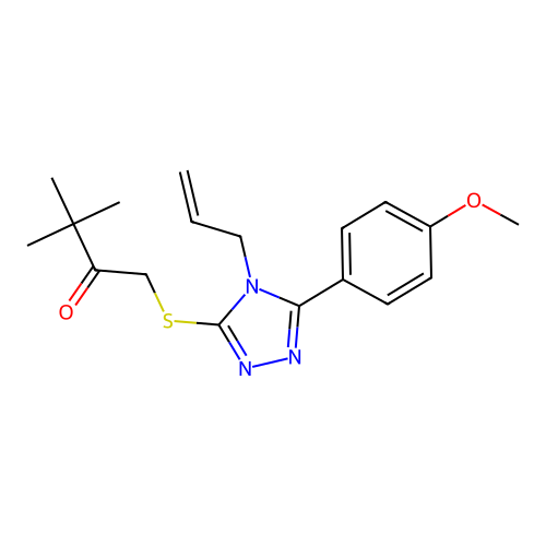 1-((4-allyl-5-(4-methoxyphenyl)-4H-1,2,4-triazol-3-yl)thio)-3,3-dimethylbutan-2-one structure
