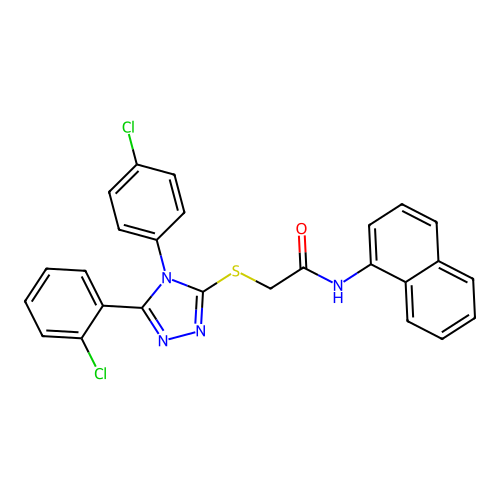 2-((5-(2-chlorophenyl)-4-(4-chlorophenyl)-4H-1,2,4-triazol-3-yl)thio)-N-(naphthalen-1-yl)acetamide structure