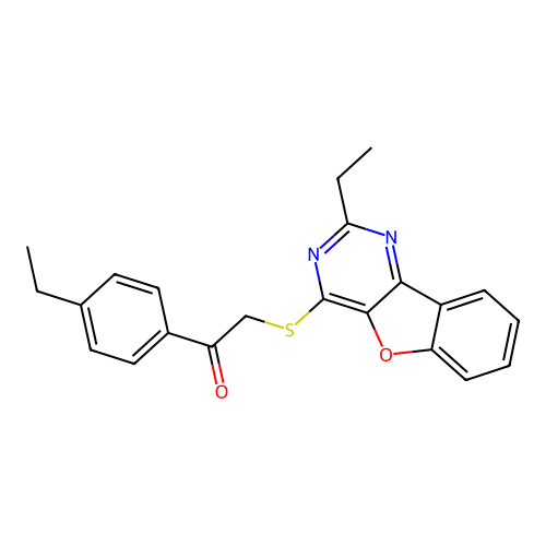 2-[(2-Ethyl[1]benzofuro[3,2-d]pyrimidin-4-yl)sulfanyl]-1-(4-ethylphenyl)ethanone structure