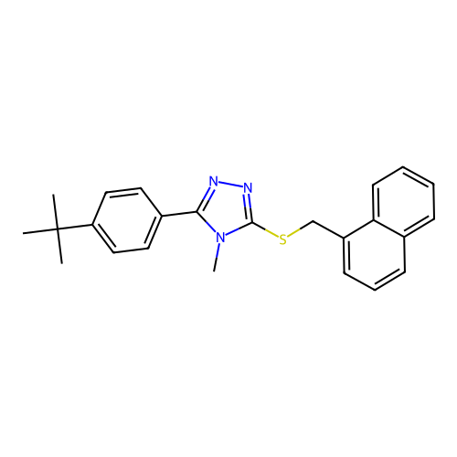 3-(4-(tert-butyl)phenyl)-4-methyl-5-((naphthalen-1-ylmethyl)thio)-4H-1,2,4-triazole structure