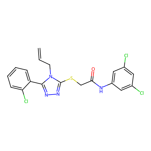 2-[[5-(2-chlorophenyl)-4-prop-2-enyl-1,2,4-triazol-3-yl]sulfanyl]-N-(3,5-dichlorophenyl)acetamide structure