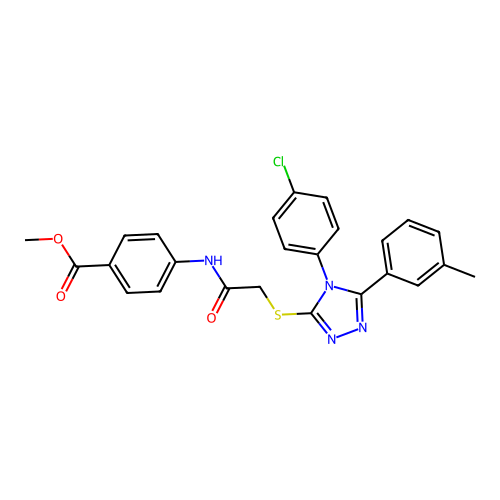 methyl 4-(2-((4-(4-chlorophenyl)-5-(m-tolyl)-4H-1,2,4-triazol-3-yl)thio)acetamido)benzoate structure