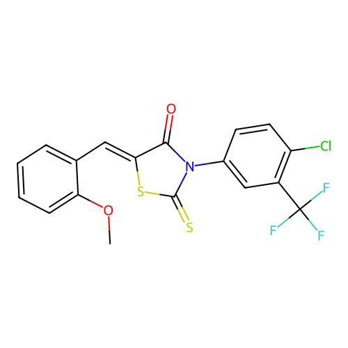 (Z)-3-(4-chloro-3-(trifluoromethyl)phenyl)-5-(2-methoxybenzylidene)-2-thioxothiazolidin-4-one structure