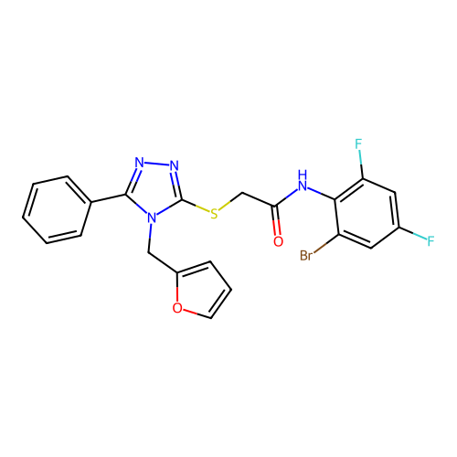 N-(2-bromo-4,6-difluorophenyl)-2-{[4-(furan-2-ylmethyl)-5-phenyl-4H-1,2,4-triazol-3-yl]sulfanyl}acetamide structure