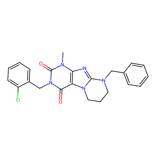9-benzyl-3-(2-chlorobenzyl)-1-methyl-6,7,8,9-tetrahydropyrimido[2,1-f]purine-2,4(1H,3H)-dione structure