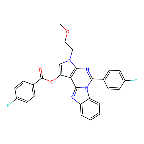 5-(4-fluorophenyl)-3-(2-methoxyethyl)-3H-benzo[4,5]imidazo[1,2-c]pyrrolo[3,2-e]pyrimidin-1-yl 4-fluorobenzoate structure
