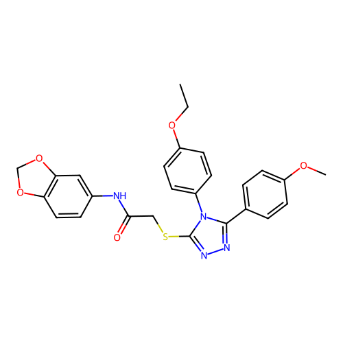 N-(1,3-benzodioxol-5-yl)-2-[[4-(4-ethoxyphenyl)-5-(4-methoxyphenyl)-1,2,4-triazol-3-yl]sulfanyl]acetamide structure