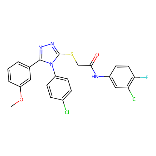 N-(3-chloro-4-fluorophenyl)-2-{[4-(4-chlorophenyl)-5-(3-methoxyphenyl)-4H-1,2,4-triazol-3-yl]sulfanyl}acetamide structure