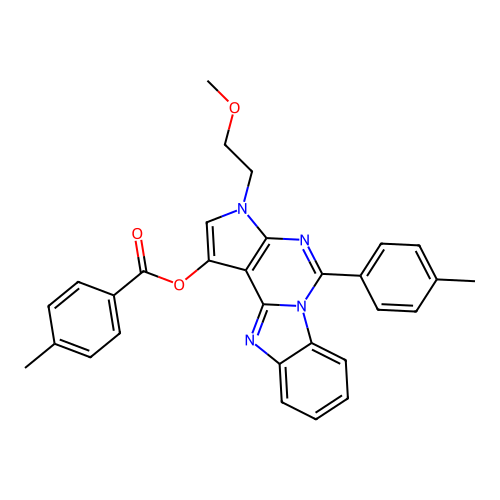 3-(2-methoxyethyl)-5-(4-methylphenyl)-3H-pyrrolo[2',3':4,5]pyrimido[1,6-a]benzimidazol-1-yl 4-methylbenzoate structure