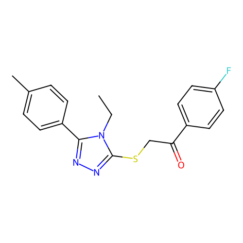 2-((4-ethyl-5-(p-tolyl)-4H-1,2,4-triazol-3-yl)thio)-1-(4-fluorophenyl)ethanone structure