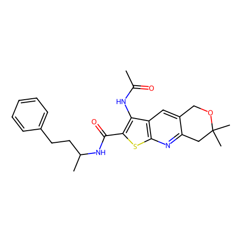 3-(acetylamino)-7,7-dimethyl-N-(4-phenylbutan-2-yl)-7,8-dihydro-5H-pyrano[4,3-b]thieno[3,2-e]pyridine-2-carboxamide structure