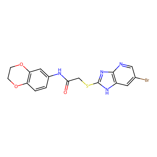 2-[(6-bromo-1H-imidazo[4,5-b]pyridin-2-yl)sulfanyl]-N-(2,3-dihydro-1,4-benzodioxin-6-yl)acetamide structure
