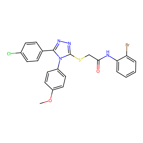 N-(2-bromophenyl)-2-[[5-(4-chlorophenyl)-4-(4-methoxyphenyl)-1,2,4-triazol-3-yl]sulfanyl]acetamide structure