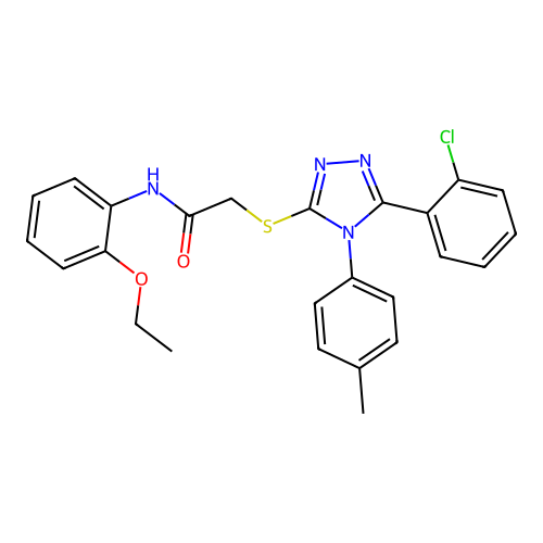 2-[[5-(2-chlorophenyl)-4-(4-methylphenyl)-1,2,4-triazol-3-yl]sulfanyl]-N-(2-ethoxyphenyl)acetamide structure