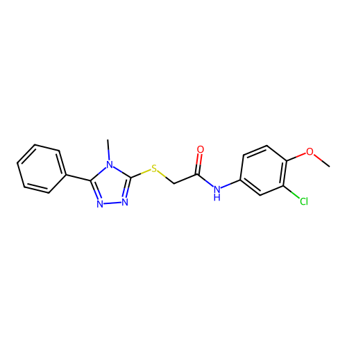 N-(3-chloro-4-methoxyphenyl)-2-[(4-methyl-5-phenyl-4H-1,2,4-triazol-3-yl)sulfanyl]acetamide structure