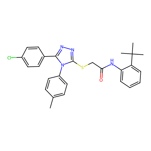 N-(2-tert-butylphenyl)-2-{[5-(4-chlorophenyl)-4-(4-methylphenyl)-4H-1,2,4-triazol-3-yl]sulfanyl}acetamide structure