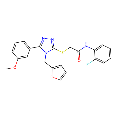 N-(2-fluorophenyl)-2-{[4-(furan-2-ylmethyl)-5-(3-methoxyphenyl)-4H-1,2,4-triazol-3-yl]sulfanyl}acetamide structure