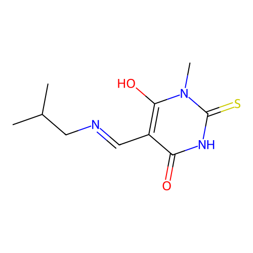 (E)-5-((isobutylamino)methylene)-1-methyl-2-thioxodihydropyrimidine-4,6(1H,5H)-dione structure