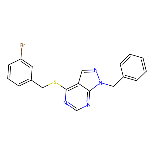 1-benzyl-4-[(3-bromobenzyl)sulfanyl]-1H-pyrazolo[3,4-d]pyrimidine structure