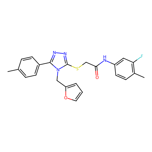 N-(3-fluoro-4-methylphenyl)-2-{[4-(furan-2-ylmethyl)-5-(4-methylphenyl)-4H-1,2,4-triazol-3-yl]sulfanyl}acetamide structure