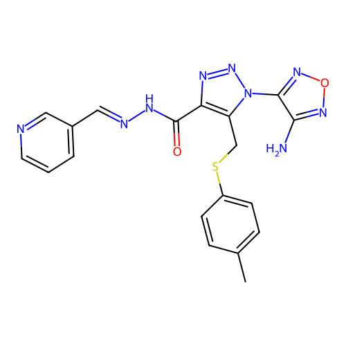 (E)-1-(4-amino-1,2,5-oxadiazol-3-yl)-N'-(pyridin-3-ylmethylene)-5-((p-tolylthio)methyl)-1H-1,2,3-triazole-4-carbohydrazide structure