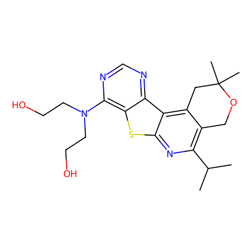 2,2'-((5-isopropyl-2,2-dimethyl-2,4-dihydro-1H-pyrano[4'',3'':4',5']pyrido[3',2':4,5]thieno[3,2-d]pyrimidin-8-yl)azanediyl)diethanol structure