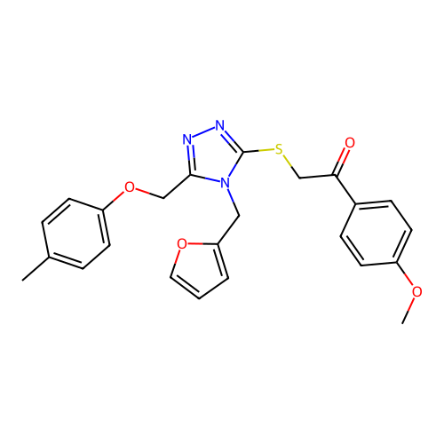 2-((4-(furan-2-ylmethyl)-5-((p-tolyloxy)methyl)-4H-1,2,4-triazol-3-yl)thio)-1-(4-methoxyphenyl)ethanone structure