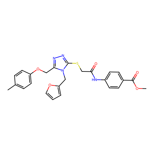 methyl 4-(2-((4-(furan-2-ylmethyl)-5-((p-tolyloxy)methyl)-4H-1,2,4-triazol-3-yl)thio)acetamido)benzoate structure