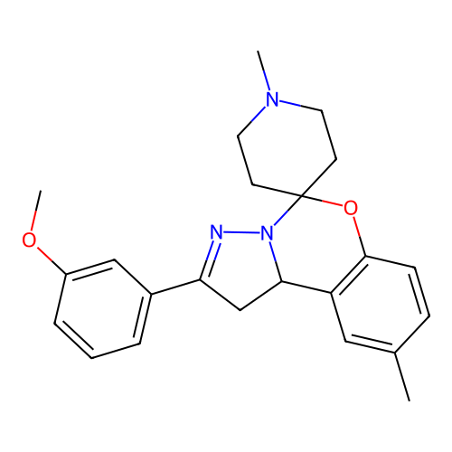 2'-(3-methoxyphenyl)-1,9'-dimethyl-1',10b'-dihydrospiro[piperidine-4,5'-pyrazolo[1,5-c][1,3]benzoxazine] structure
