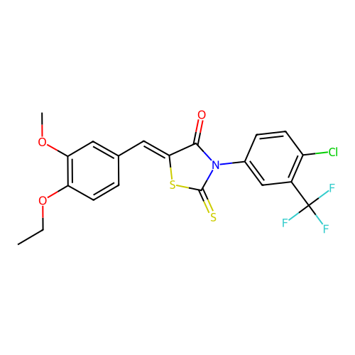 (Z)-3-(4-chloro-3-(trifluoromethyl)phenyl)-5-(4-ethoxy-3-methoxybenzylidene)-2-thioxothiazolidin-4-one structure