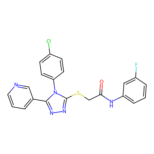 2-[[4-(4-chlorophenyl)-5-pyridin-3-yl-1,2,4-triazol-3-yl]sulfanyl]-N-(3-fluorophenyl)acetamide structure