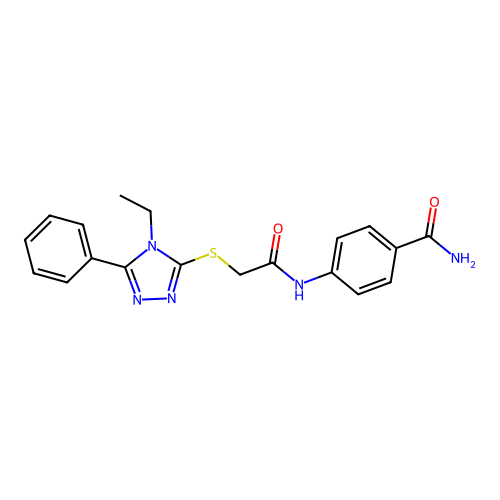 4-[2-(4-Ethyl-5-phenyl-1,2,4-triazol-3-ylthio)acetylamino]benzamide structure