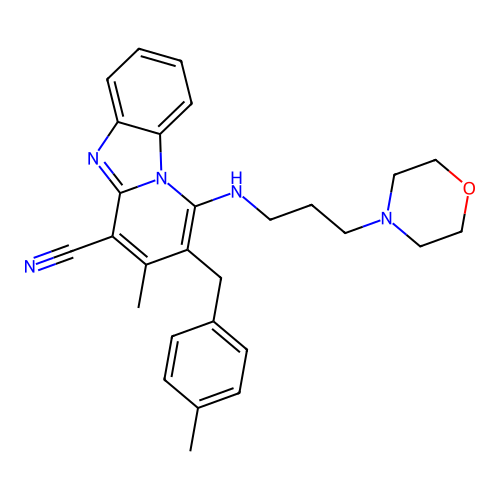 3-methyl-2-(4-methylbenzyl)-1-((3-morpholinopropyl)amino)benzo[4,5]imidazo[1,2-a]pyridine-4-carbonitrile structure