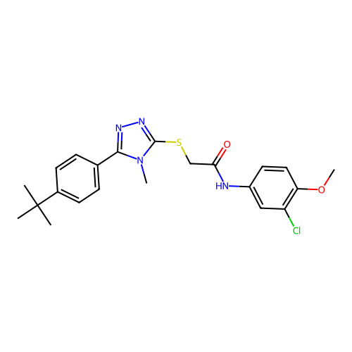 2-((5-(4-(tert-butyl)phenyl)-4-methyl-4H-1,2,4-triazol-3-yl)thio)-N-(3-chloro-4-methoxyphenyl)acetamide structure