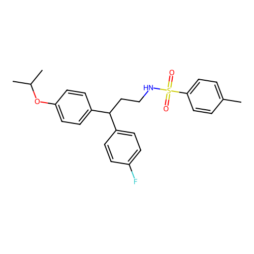 N-(3-(4-fluorophenyl)-3-(4-isopropoxyphenyl)propyl)-4-methylbenzenesulfonamide structure
