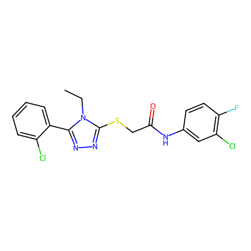 N-(3-chloro-4-fluorophenyl)-2-{[5-(2-chlorophenyl)-4-ethyl-4H-1,2,4-triazol-3-yl]sulfanyl}acetamide structure