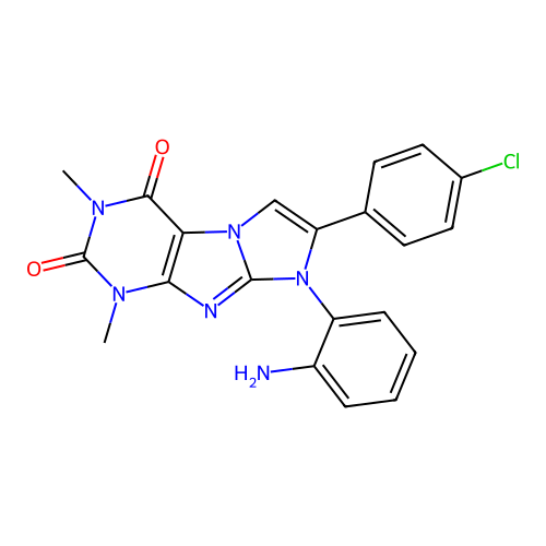 8-(2-aminophenyl)-7-(4-chlorophenyl)-1,3-dimethyl-1H-imidazo[2,1-f]purine-2,4(3H,8H)-dione structure