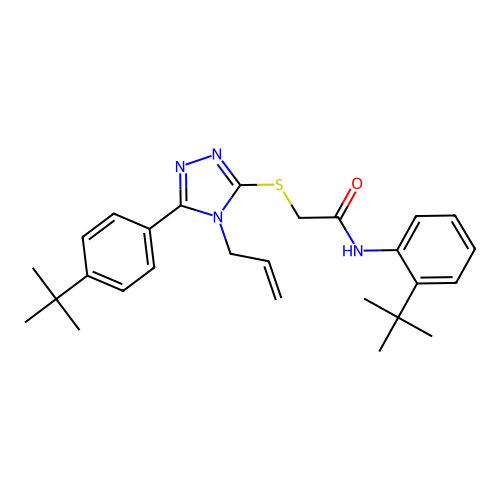 N-(2-tert-butylphenyl)-2-{[5-(4-tert-butylphenyl)-4-(prop-2-en-1-yl)-4H-1,2,4-triazol-3-yl]sulfanyl}acetamide structure
